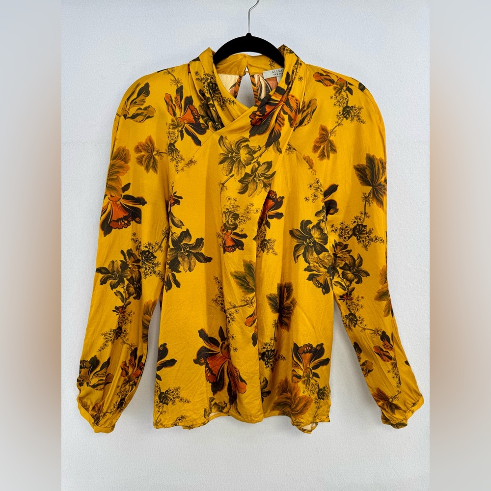 All Saints Women’s Silk Blend Zola Lilly Blouse Top Gold Yellow Sz US 8